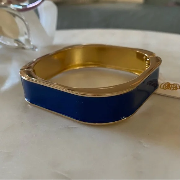 NWT Navy Blue/Gold AMRITA SINGH Square Hinge ENAMEL Cuff BRACELET - Picture 3 of 7